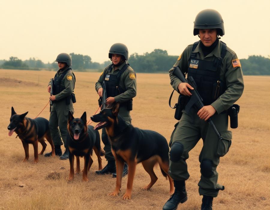 Unidade canina da Polícia Militar em treinamento, 1995